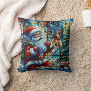 Coussin Père Noël fait la joie dans une nuit enneigée