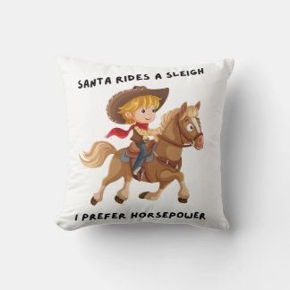 Coussin Père Noël fait un traîneau. Je préfère le cheval