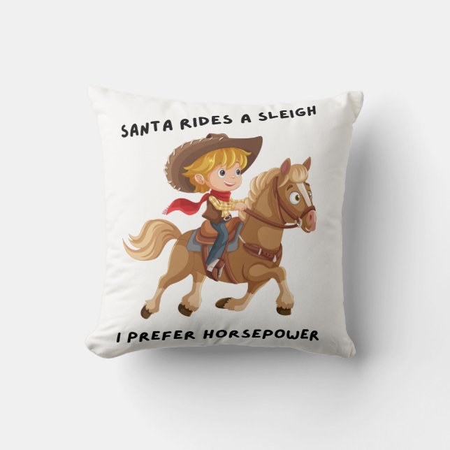 Coussin Père Noël fait un traîneau. Je préfère le cheval (Recto)