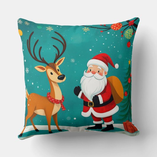 Coussin Père Noël Festif avec rennes (Verso)