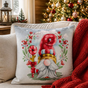 Coussin Père Noël gnome aquarelle 