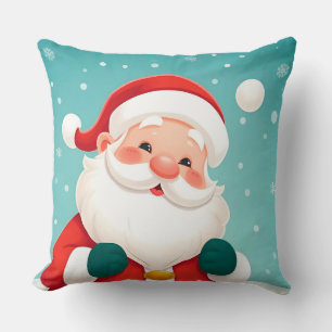 Coussin Père Noël heureux dans une scène hivernale enneigé