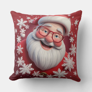Coussin Père Noël joyeux entouré de flocons de neige
