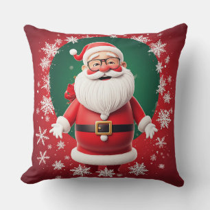 Coussin Père Noël joyeux entouré de flocons de neige