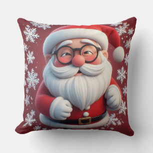 Coussin Père Noël joyeux entouré de flocons de neige