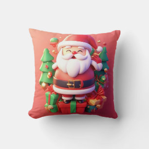 Coussin Père Noël joyeux entouré de Noël festif