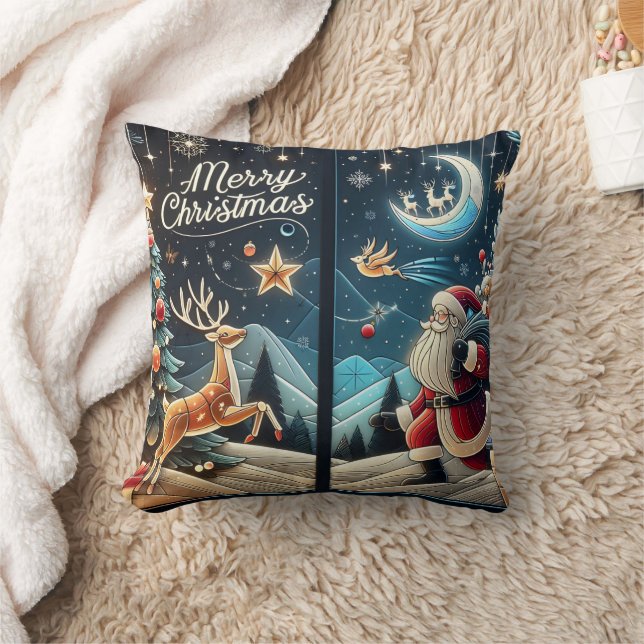 Coussin Père Noël joyeux sur la veille de Noël enneigée (Couverture)