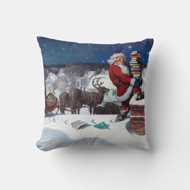 Coussin Père Noël Livres à Noël, (Recto)