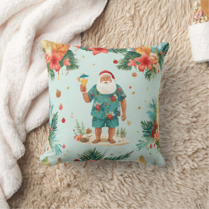Coussin Père Noël Noël en juillet à la plage surfeur