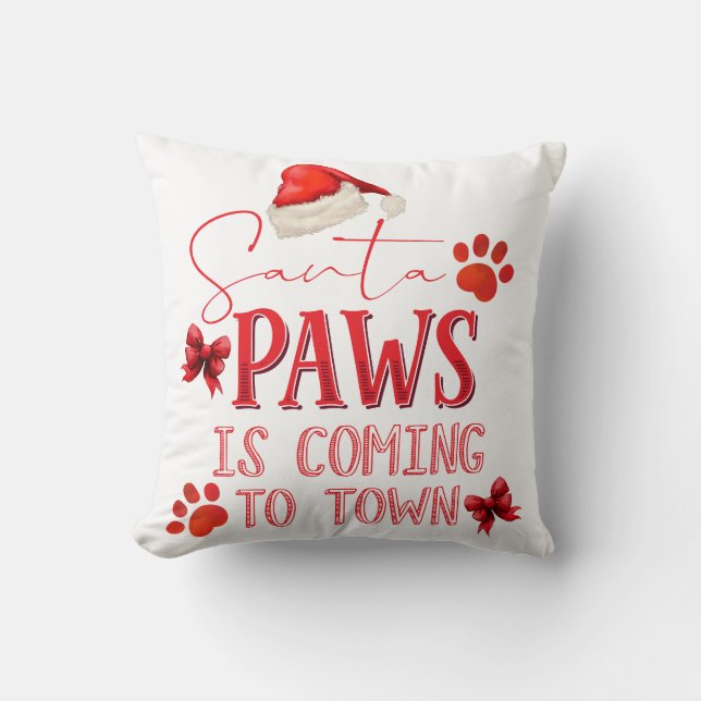 Coussin Père Noël Paws arrive à la ville Typographie de No (Recto)