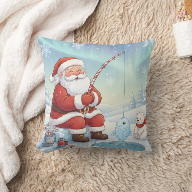 Coussin Père Noël personnalisé de Noël pêche sur glace   (Couverture)