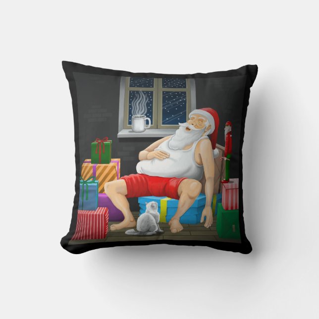 Coussin Père Noël prend une pause café (Recto)