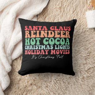 Coussin Père Noël Renne Chocolat Chaud Lumières de Noël Ho