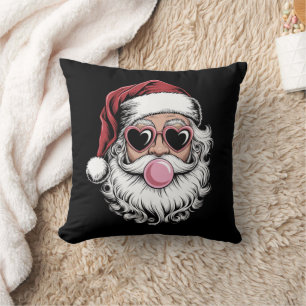 Coussin Père Noël Rétro Avec Lunettes Soufflant une Bulle