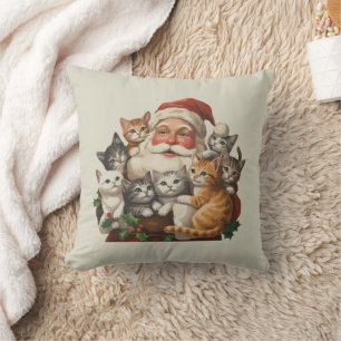 Coussin Père Noël Rétro & Chatons Noël Hiver 90s