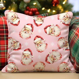Coussin Père Noël Rétro Vintage Rose Noël