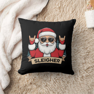Coussin Père Noël Rockeur de Noël Traîneau de Noël