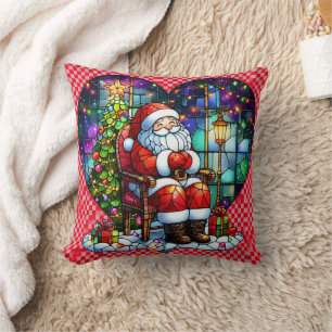 Coussin Père Noël se relaxant au bord du sapin de Noël la
