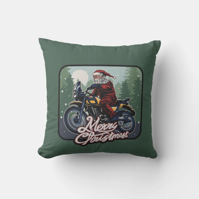 Coussin Père Noël sur moto (Recto)