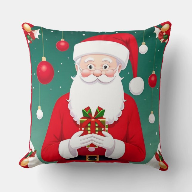 Coussin Père Noël tenant un cadeau (Recto)