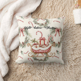 Coussin Père Noël Traîneau Canne en Sucre Noël