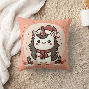 Coussin Père Noël Unicorne de Noël rose
