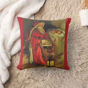 Coussin Père Noël vintage Avec Enfants Dormants Noël