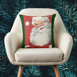 Coussin Père Noël vintage de Noël, joyeux et clin d'œil