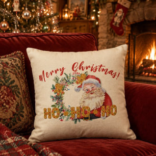 Coussin Père Noël vintage et gâteau de Noël Ho-Ho-Ho de No