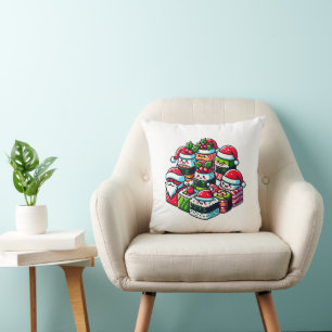 Coussin Père Noël's Sushi Delight Funny Festin Art de Noël