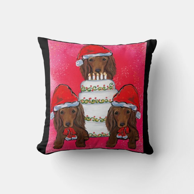 Coussin Pères Noël Doxie Rouges (Recto)
