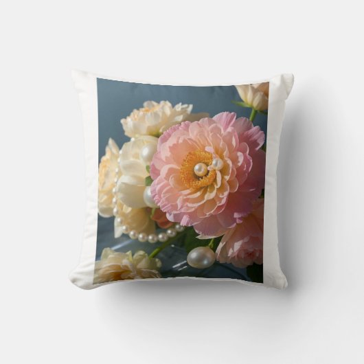 Coussin Perles aux fleurs roses (Recto)