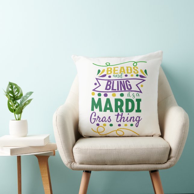 Coussin Perles et Bling C'est une chose de Mardi Gras (Chaise)