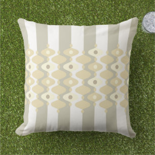 Coussin Perles et motifs rayés beige gris élégants