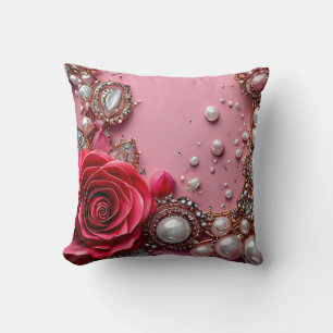 Coussin Perles et une rose rouge détaillée