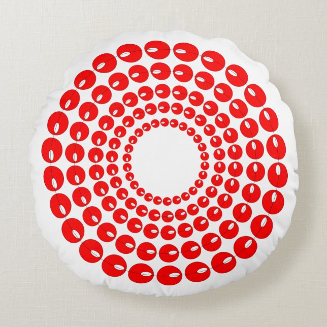 Coussin - perles rouges en cercles concentrés (Devant)