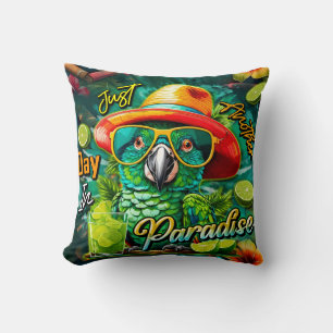 Coussin Perroquet avec bière juste un autre jour au paradi