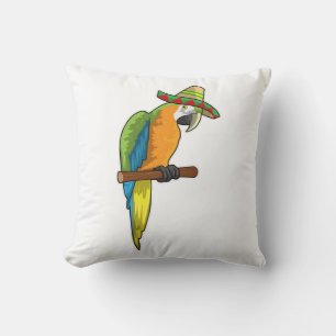 Coussin Perroquet avec casquette de paille
