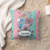 Coussin Perroquet Bleu Oiseau Rose Florale Rose Aqua Nom d (Couverture)