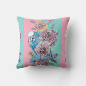 Coussin Perroquet Bleu Oiseau Rose Florale Rose Aqua Nom d (Verso)