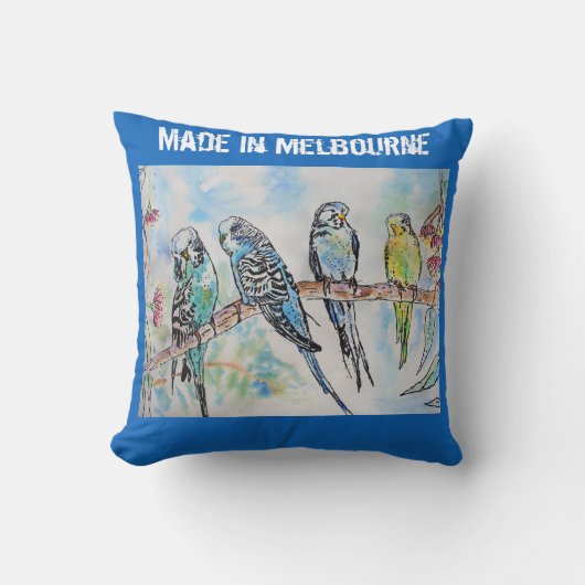 Coussin Perroquet Perruche Budgie Fabriqué à Melbourne (Recto)
