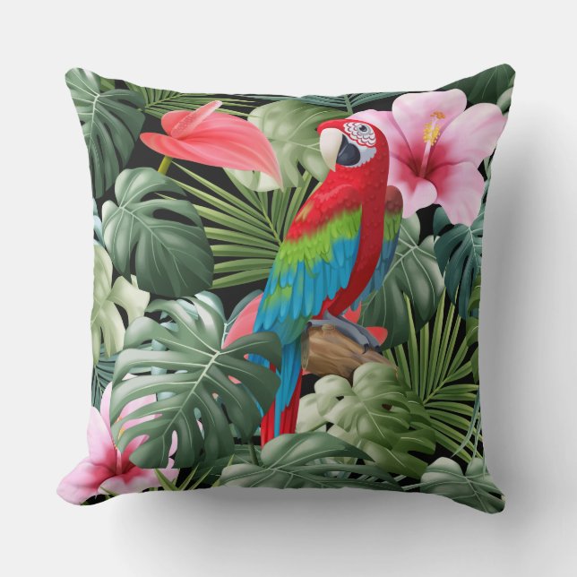 Coussin Perroquet rouge dans la jungle (Recto)