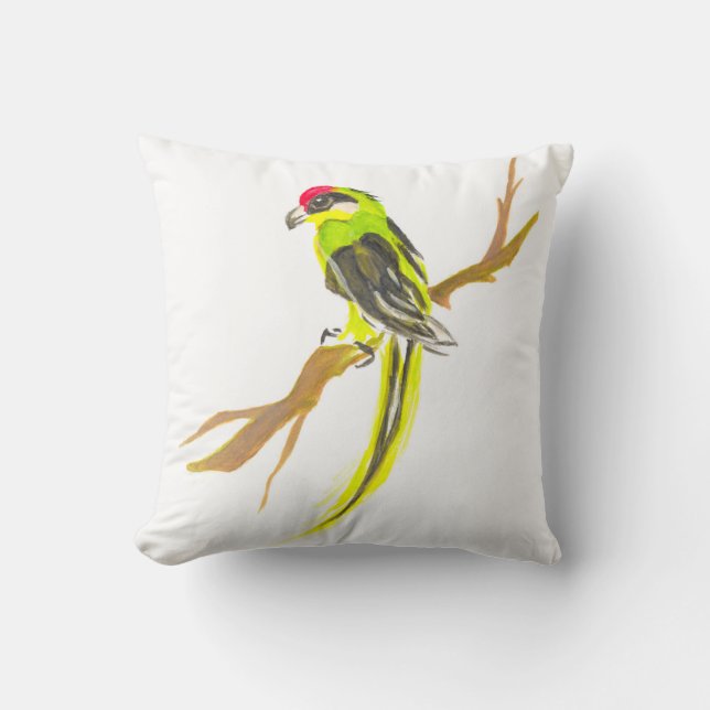 Coussin Perroquet sur une branche. Peinture aquarelle. Art (Recto)