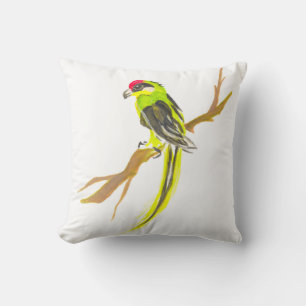 Coussin Perroquet sur une branche. Peinture d'aquarelle.