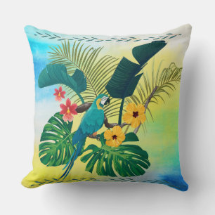 Coussin Perroquet Tropical, Florals Feuilles Jeu d'Oreille