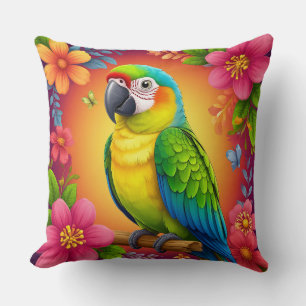 Coussin Perroquet vibrant perché sur une branche