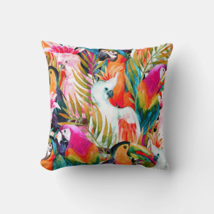 Coussin Perroquets d'aquarelle : Motif Tropical