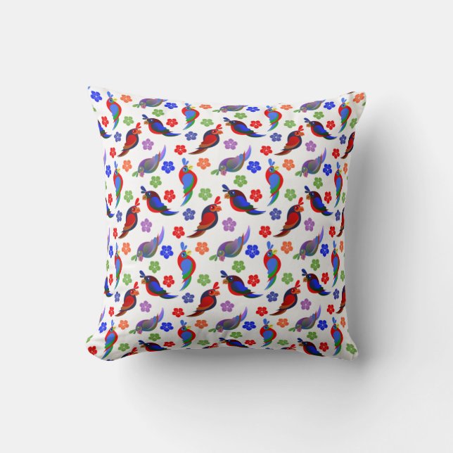 Coussin Perroquets et fleurs (Recto)