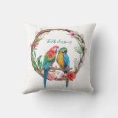 Coussin Perroquets Macaw Personnalisés Fleurs Colorées (Verso)
