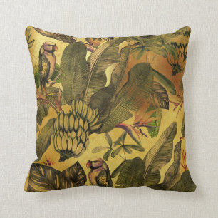 Coussin Perroquets tropicaux vintages et feuille